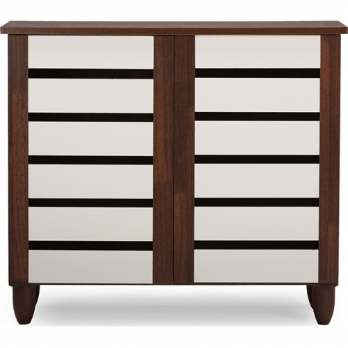 Gisela 2 Door Shoe Cabinet in Oak Finish & White